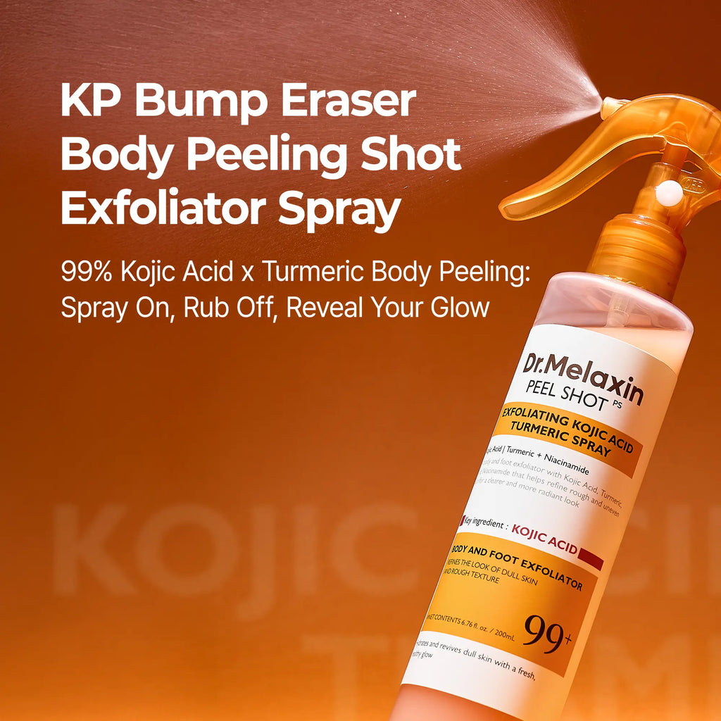Peel Shot bottle mid-spray against an orange background
