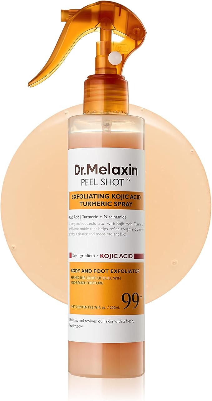 Dr.Melaxin Peel Shot body spray in its orange trigger-spray bottle