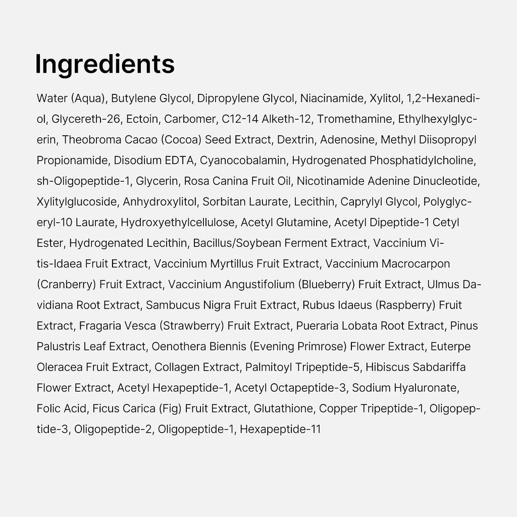 Full ingredient list for the Medicube NAD+ EGF Firming Serum, printed as text