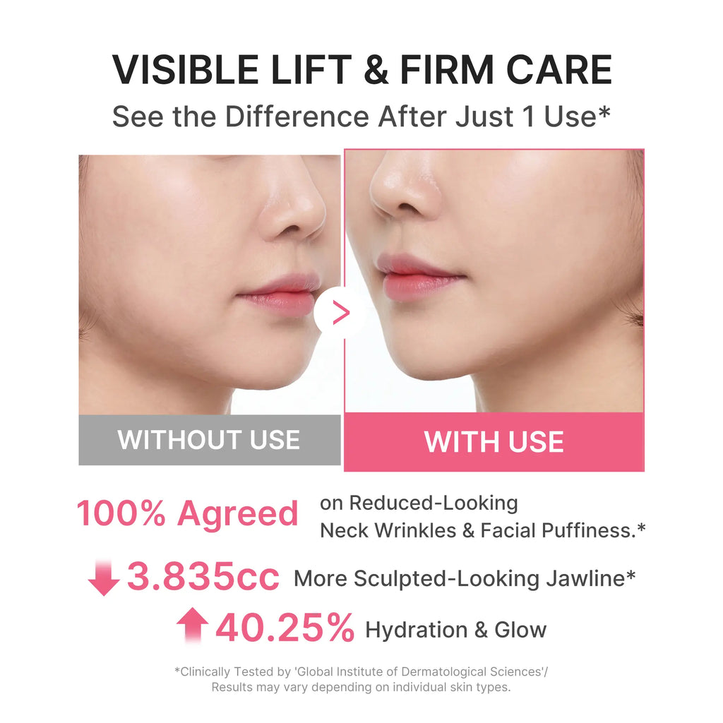 Brand side-by-side jawline comparison photos with test figures